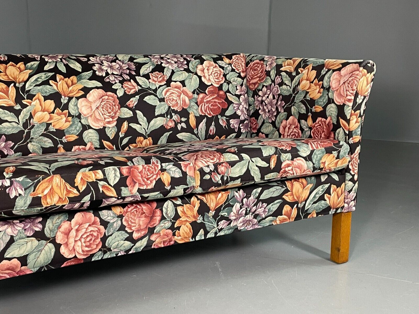 Vintage Danish 2 Seat Sofa Floral Print Oak 1970s Retro Mid Century EB6679 M2SS - UKDK FURNITURE