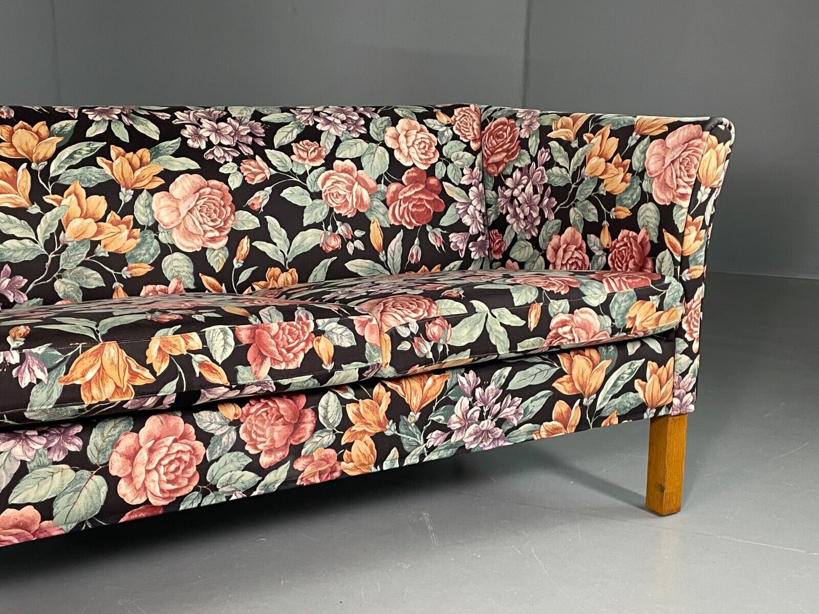 Vintage Danish 2 Seat Sofa Floral Print Oak 1970s Retro Mid Century EB6679 M2SS - UKDK FURNITURE