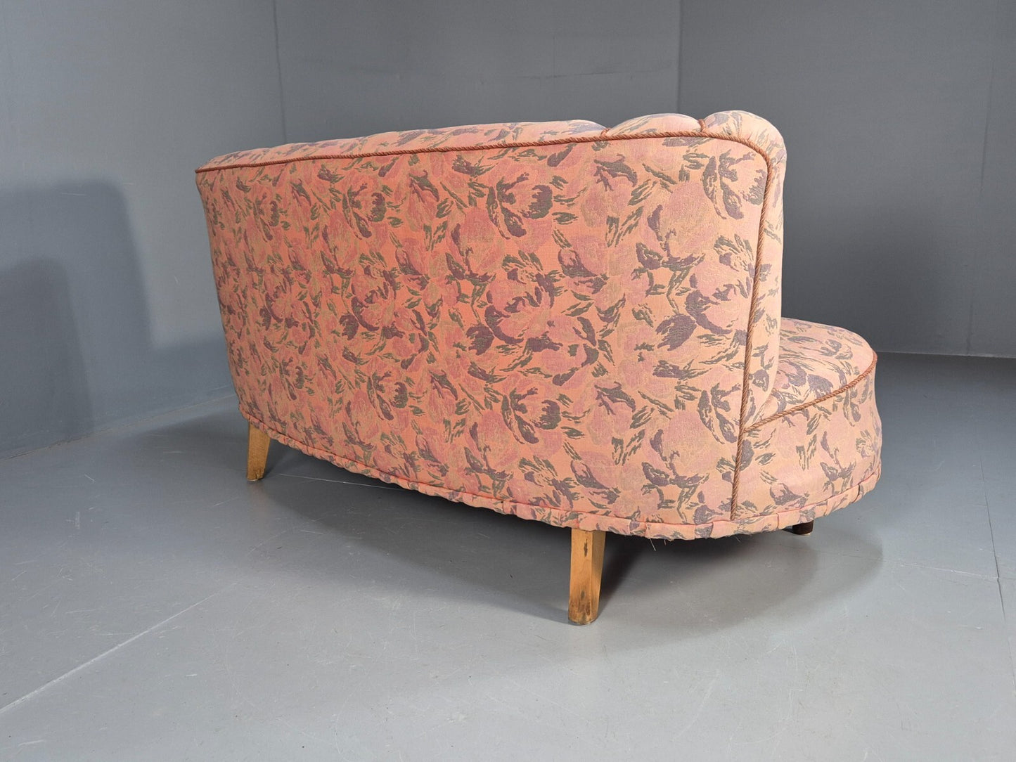 Vintage 3 Seater Sofa Banana Shaped Peach Floral Danish Design EB9572 V3SS - UKDK FURNITURE