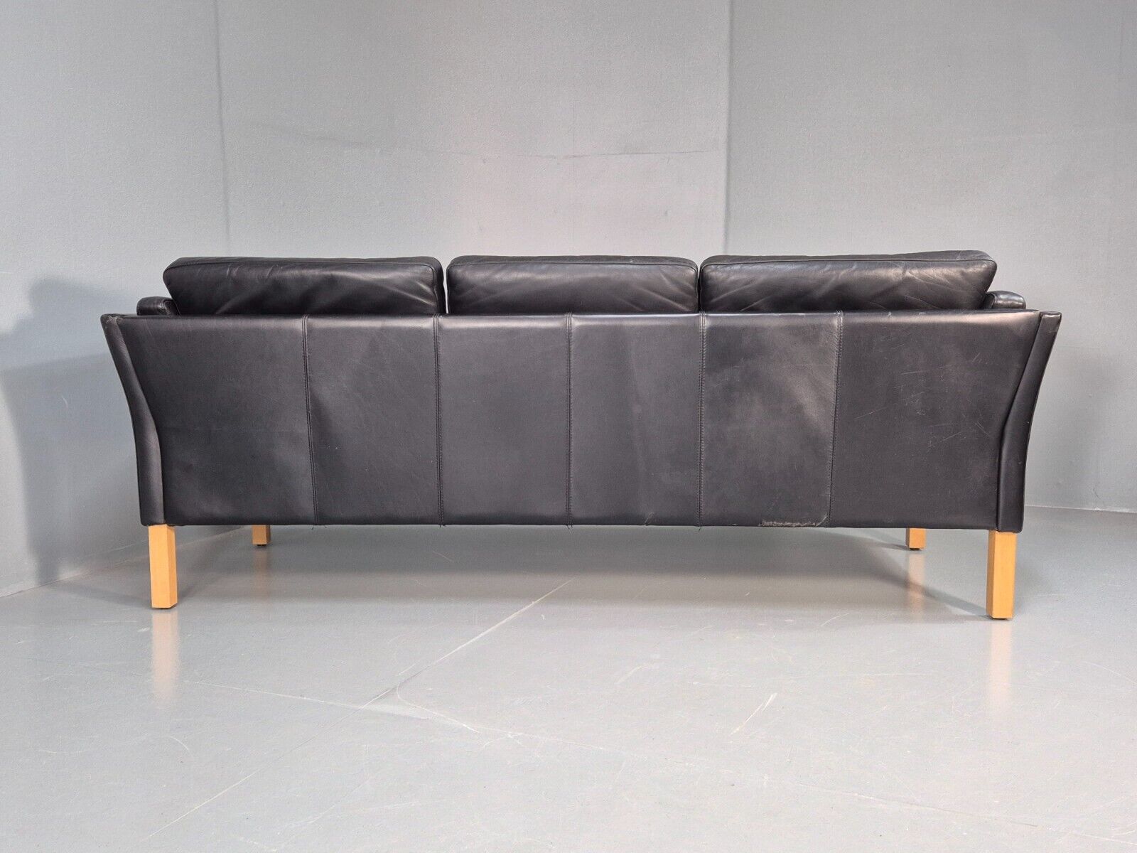 Vintage Danish 3 Seat Sofa Black Leather Mid Century Shape Retro MCMEB2838 M3SS - UKDK FURNITURE