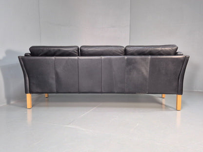 Vintage Danish 3 Seat Sofa Black Leather Mid Century Shape Retro MCMEB2838 M3SS - UKDK FURNITURE