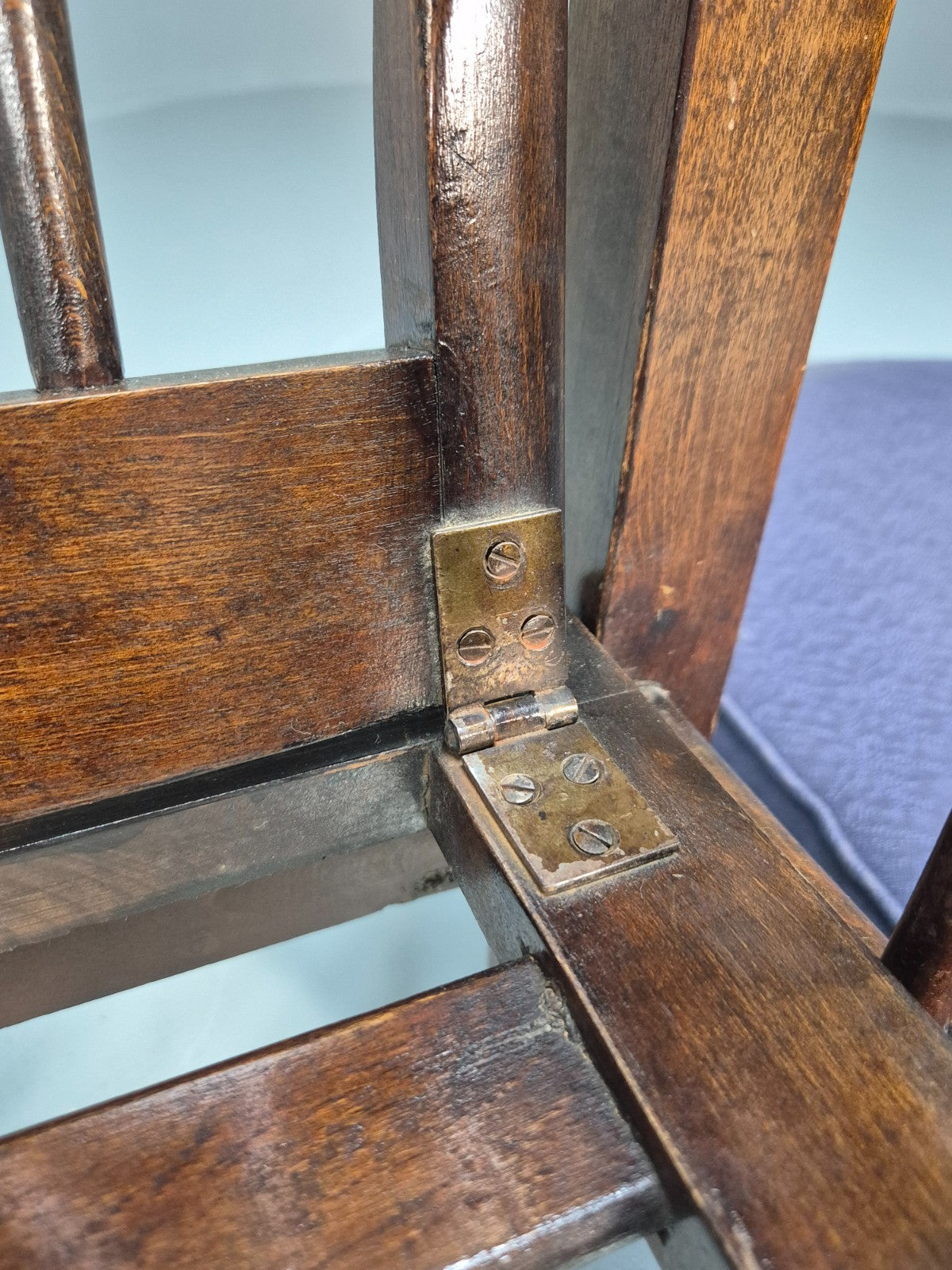 Antique Oak Wheel Back Folding Chair Purple upholstery 1900s EB10629 VCAR16