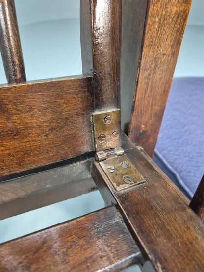 Antique Oak Wheel Back Folding Chair Purple upholstery 1900s EB10629 VCAR16