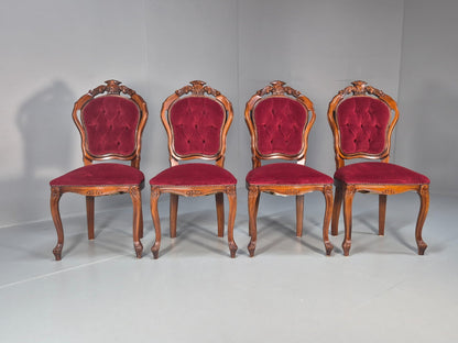 4 Rococo Saloon Chairs Vintage Reproductions Red Velour 1980s EB10691 VDIN3