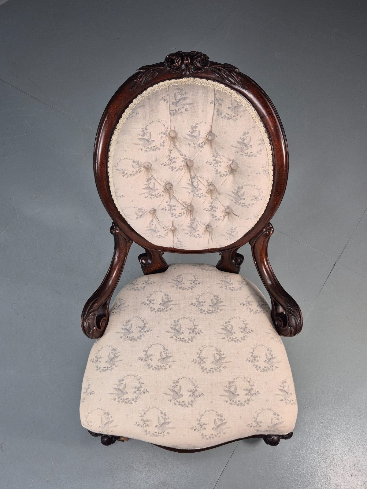 Victorian Balloon Back Nursing Chair Mahogany Carved Frame 1880s EB10989 VCAR16