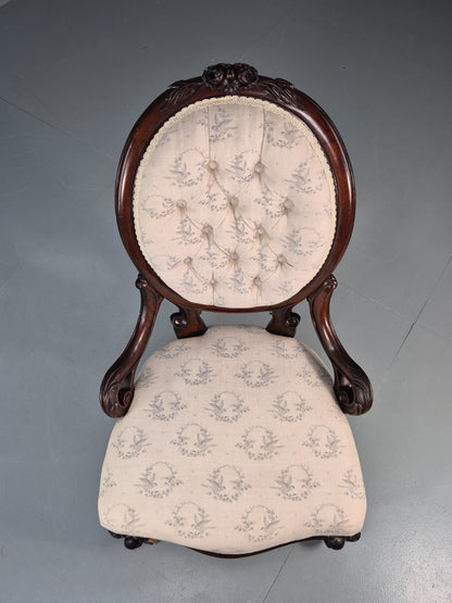 Victorian Balloon Back Nursing Chair Mahogany Carved Frame 1880s EB10989 VCAR16