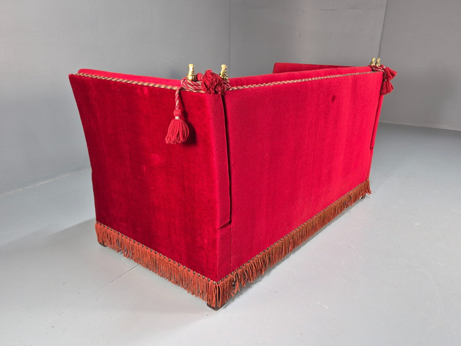 Vintage Danish Knowle Sofa Red Velour Cream Reversible Cushions 60s EB9648 V2SS - UKDK FURNITURE