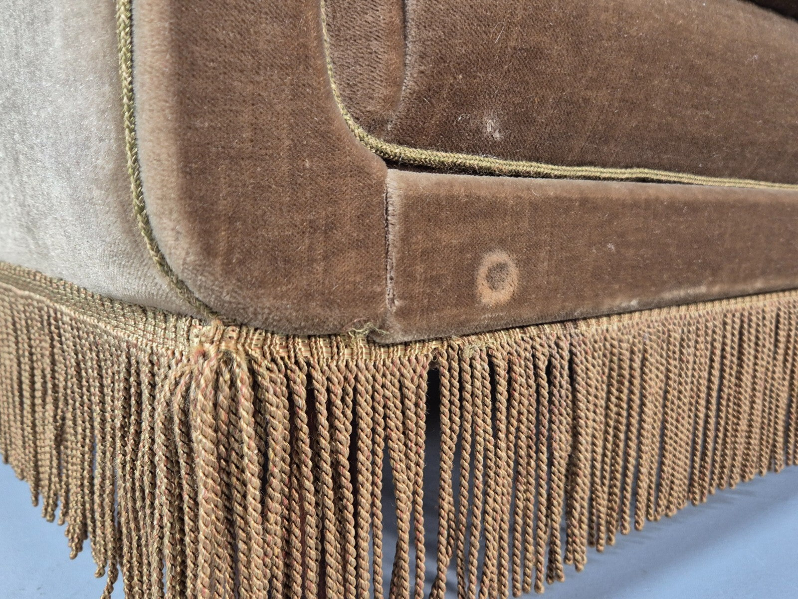 Vintage 3 Seater Sofa Green Velour Danish Mid Century Design Tassels EB9551 M3SS - UKDK FURNITURE