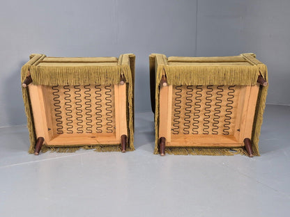 2 High and Low Back Danish Midcentury Chairs Green Velour Tassels EB8968 MNOR - UKDK FURNITURE