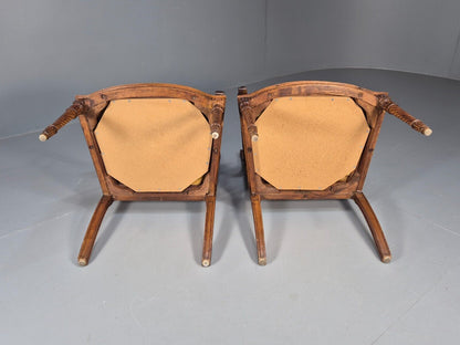 2 Vintage Danish Lounge Chairs Rattan Walnut Louis XVI Style Antique EB8995 VBER - UKDK FURNITURE