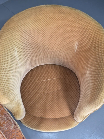 Antique Danish Gold Tub Chair Art Deco Carved Mahogany Feet EB8052 VCLO - UKDK FURNITURE