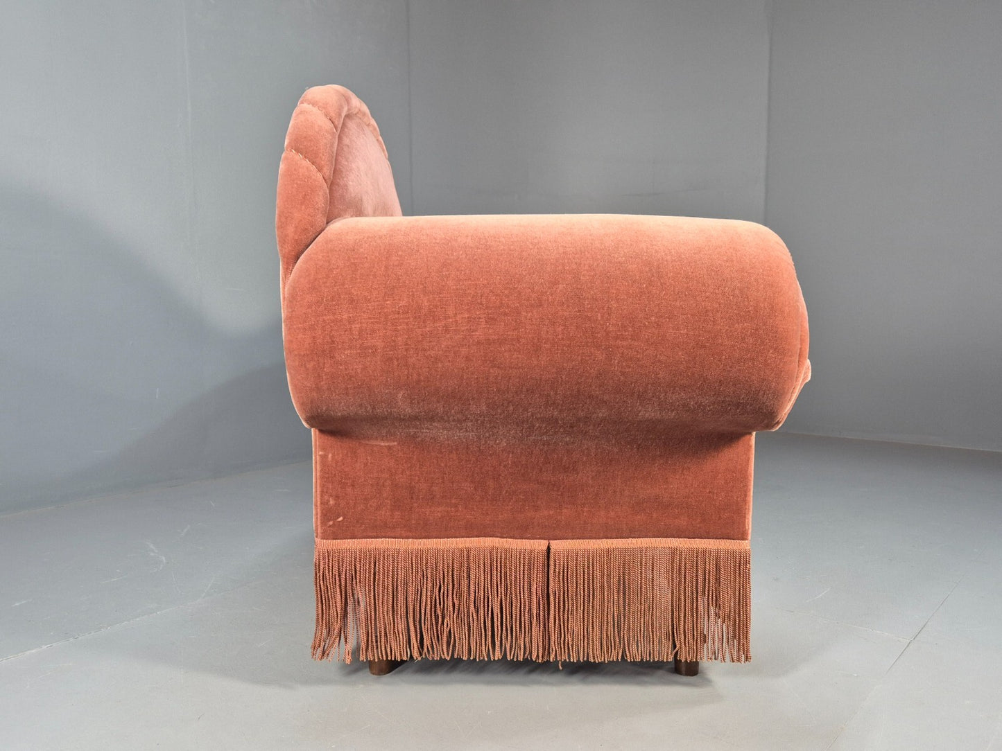 Vintage Danish Art Deco Chaise Lounge Pink Velour Tassels 1930s EB9664 VCHA - UKDK FURNITURE