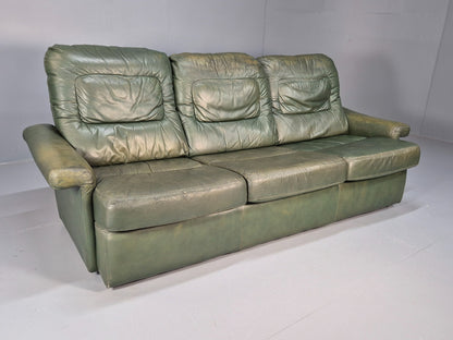 Vintage Green Leather Sofa 1970s Harrods Retro MCM EB9475 M3SS - UKDK FURNITURE
