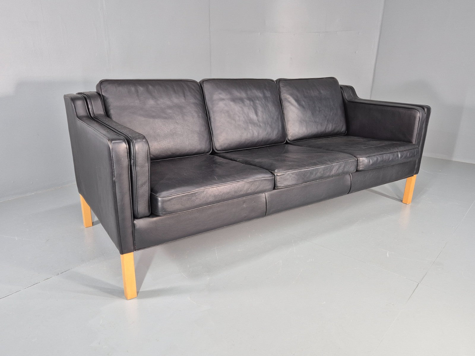 Vintage 3 Seat Sofa Danish Black Leather Mid Century Retro 1980s EB10476 M3SS0