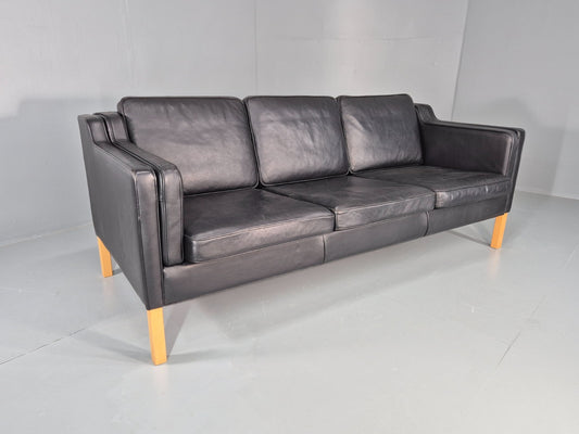 Vintage 3 Seat Sofa Danish Black Leather Mid Century Retro 1980s EB10476 M3SS0