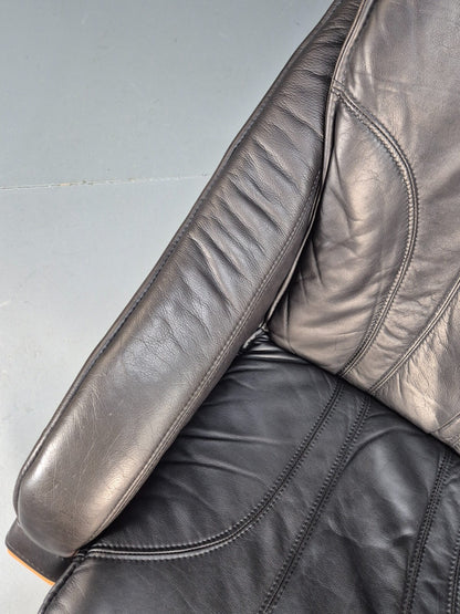 Vintage Black Leather Armchair Blonde Bentwood 1980s Danish MCM EB9256 MBEN14