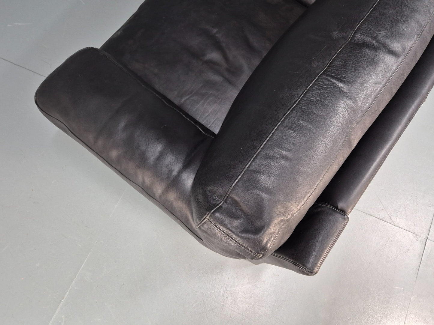 1980s Two Seater Sofa Faded Black Leather Boxy Style Retro Danish EB10714 M2SS17