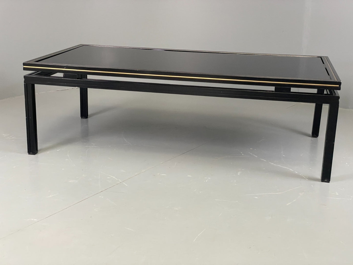 Vintage 1970s Coffee Table Pierre Vandel Black Gold Glass 1970s EB11812 MWOO2