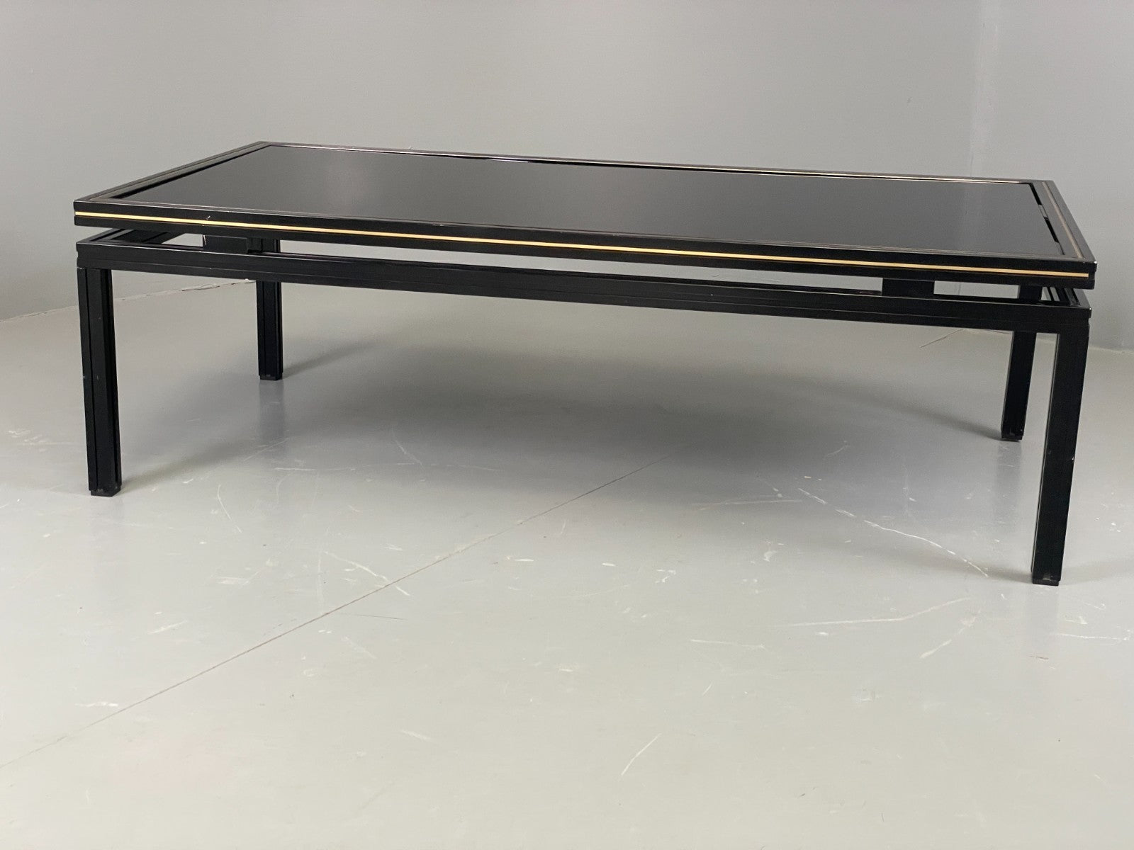 Vintage 1970s Coffee Table Pierre Vandel Black Gold Glass 1970s EB11812 MWOO2