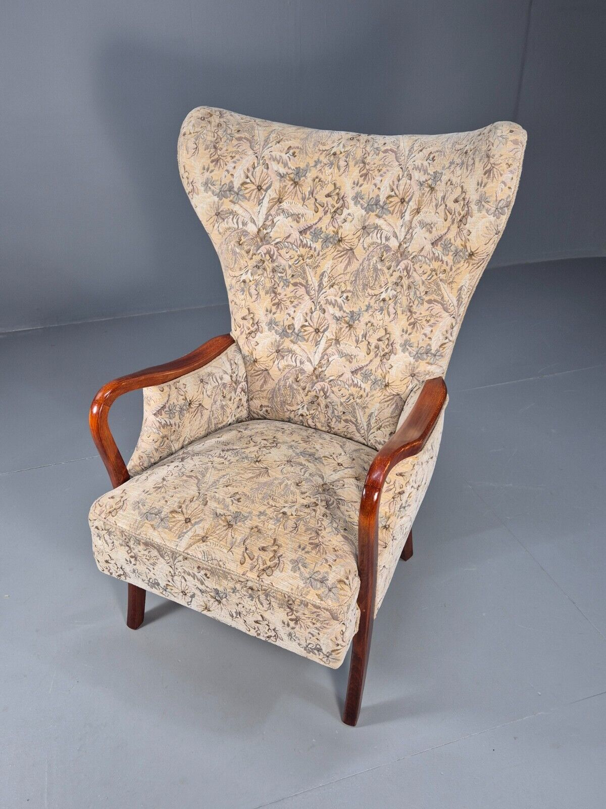 Vintage Danish Lounge Chair Floral Upholstery Beech Frame Retro MCM EB8935 MNOR - UKDK FURNITURE