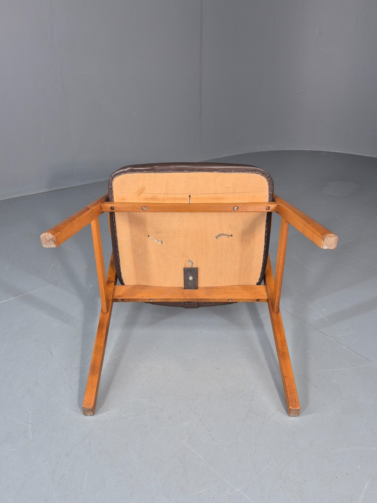 Mid Century Lounge Chair Vintage Swedish 1960s Beech Brown Vinyl EB11139 MNOR11