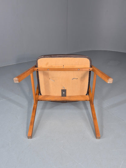 Mid Century Lounge Chair Vintage Swedish 1960s Beech Brown Vinyl EB11139 MNOR11