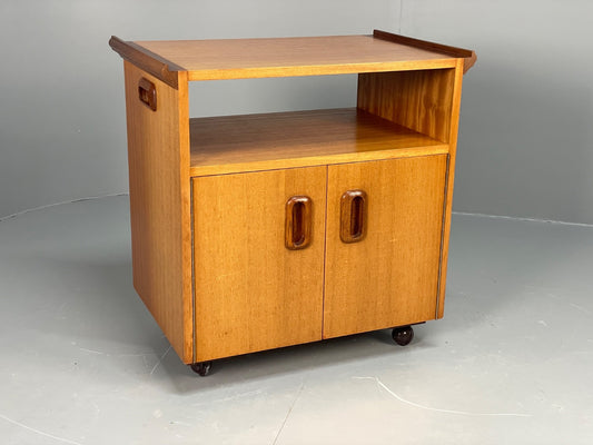 Vintage Record Media Unit 1970s Mahogany Oak Retro On Casters EB11059 MWOO0