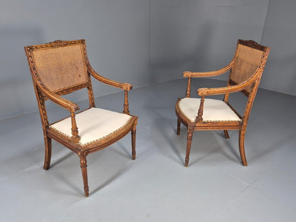 2 Vintage Danish Lounge Chairs Rattan Walnut Louis XVI Style Antique EB8995 VBER - UKDK FURNITURE