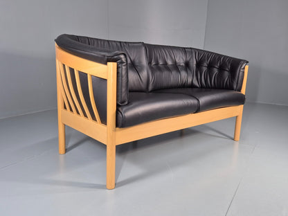 Vintage Two Seater Settee Black Leather Stickback Nielaus Retro MCM EB11407 M2SS1