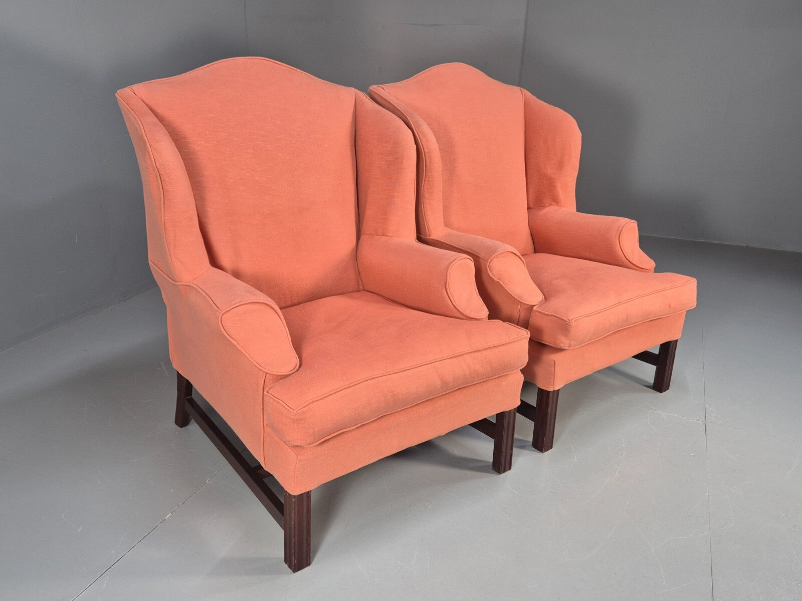 2 Vintage Georgian Style Wingback Armchairs 1950s Reproduction EB9469 VCLO - UKDK FURNITURE