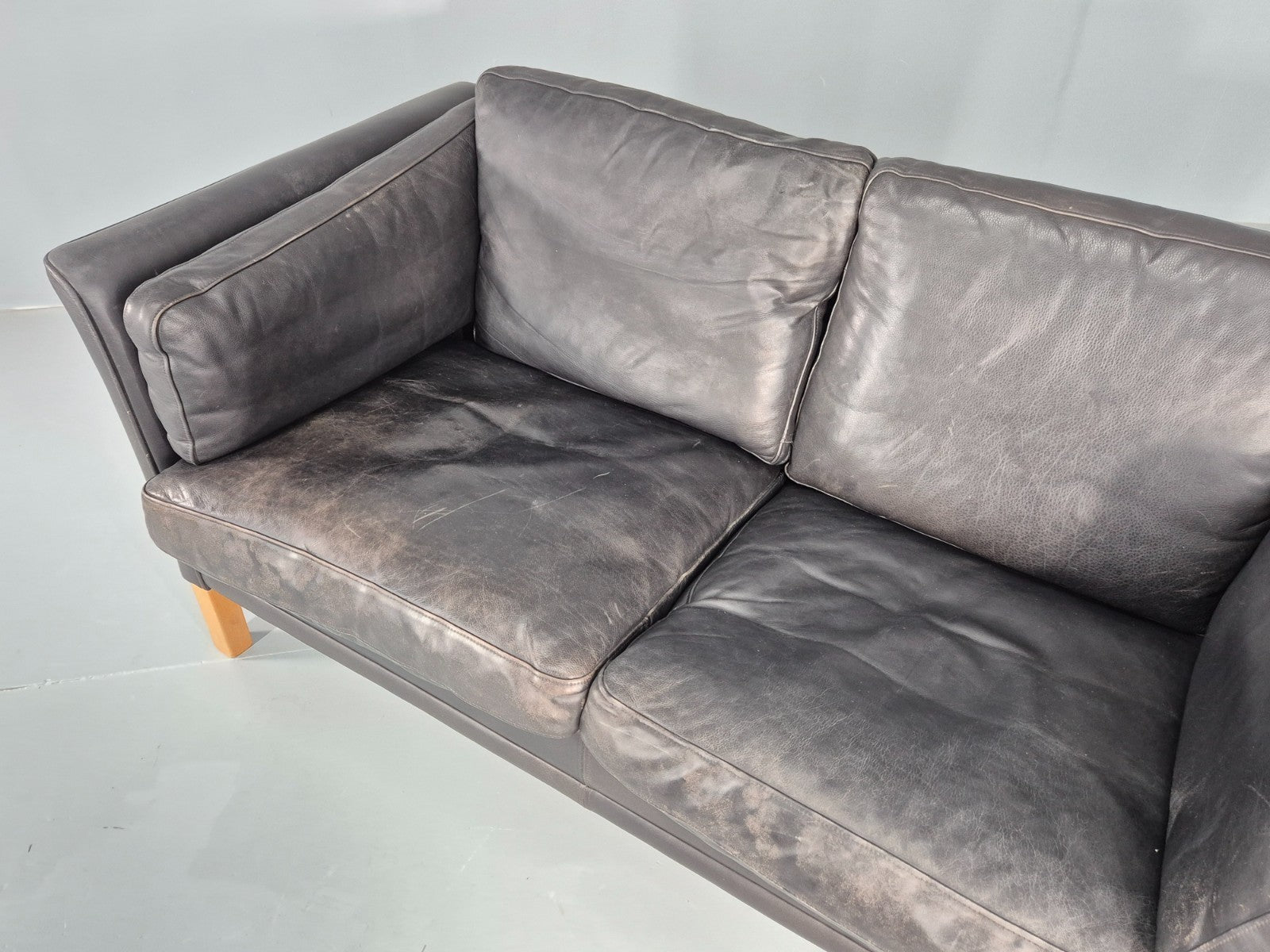 Vintage 2 Seat Sofa Danish Black Leather Mid Century Retro 1980s  EB10482 M2SS6