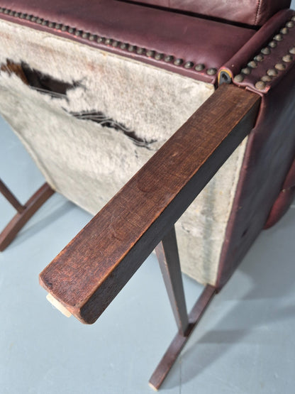 Georgian Style Wing Back Lounge Chair Red Leather Buttoned 1980s  EB10807 VLEA10