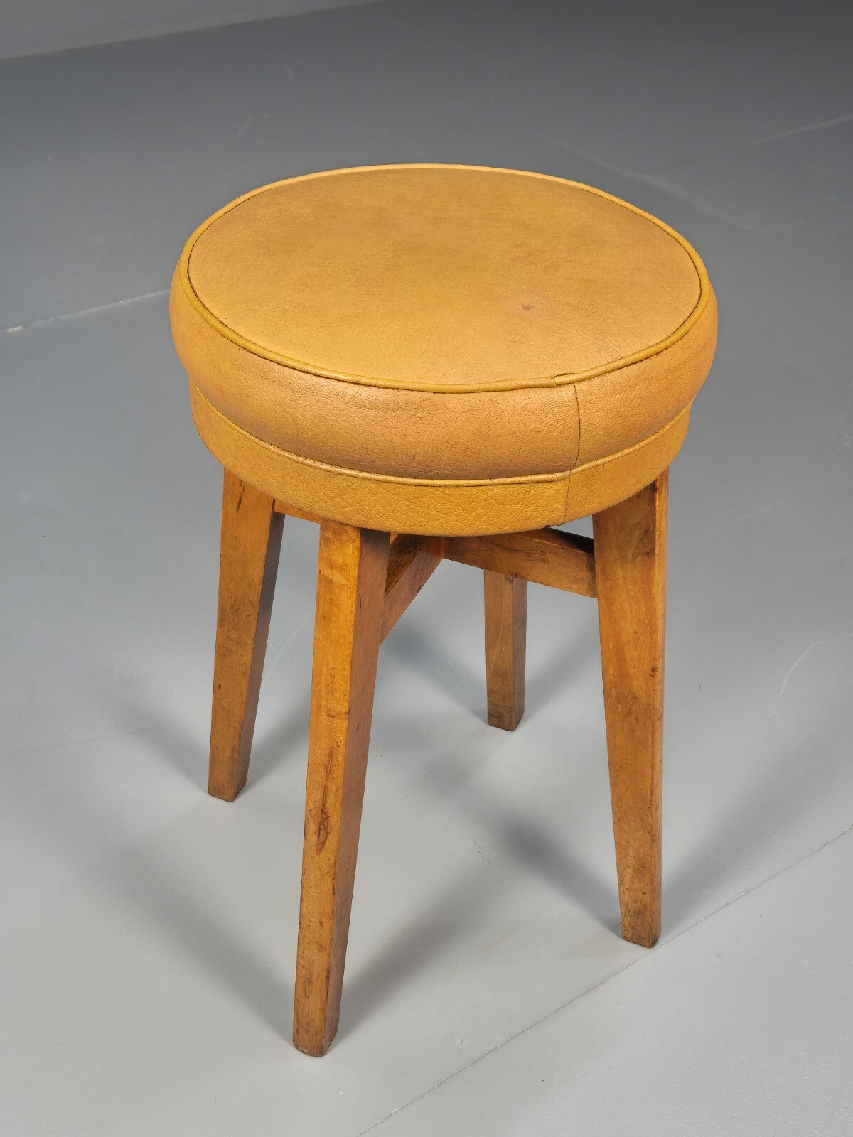 Vintage Mustard Vinyl Stool 1950s Mid Century EB9493 MFOO - UKDK FURNITURE