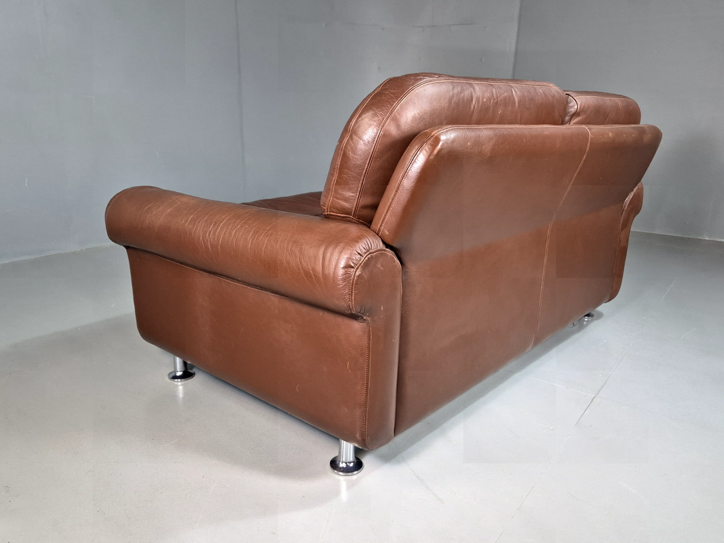 2 Seat Sofa Vintage Danish Brown Leather Thams Retro 1970s MCM EB7289 M2SS16