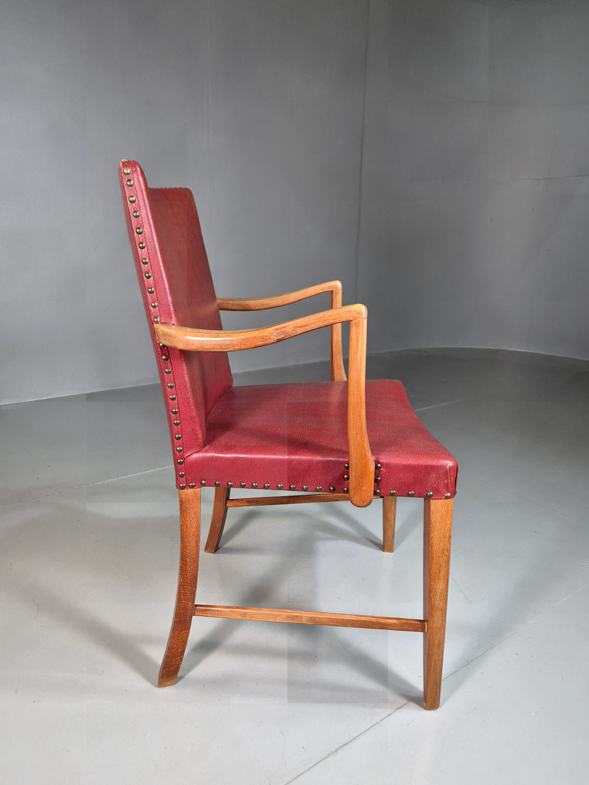 Vintage Elbow Chair Beech Frame Red Vinyl 1950s Retro MCM EB7329 MDIN4