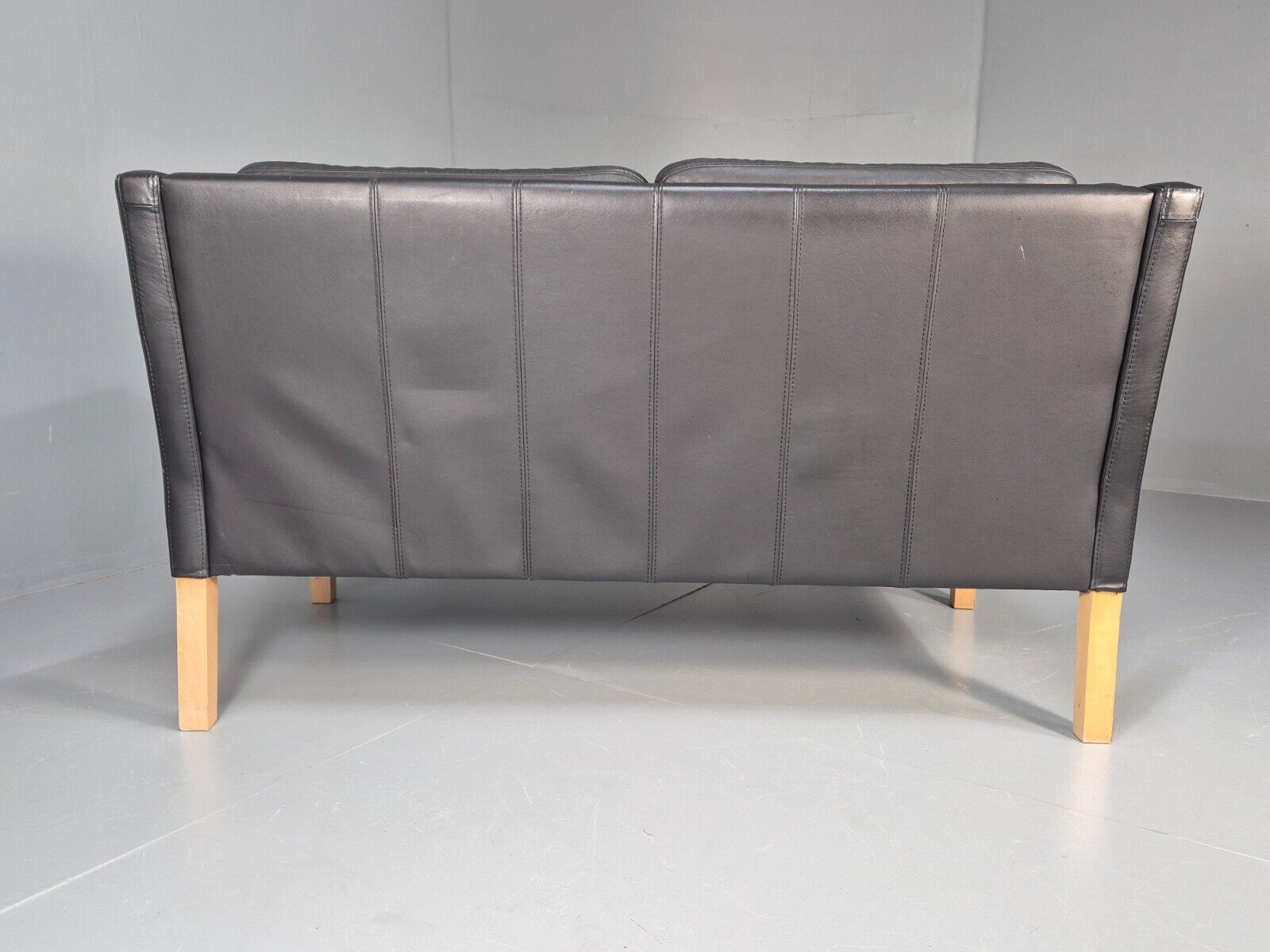 Vintage Danish 2 Seat Sofa Black Leather Mogensen Style Retro MCM EB8615 M2SS - UKDK FURNITURE