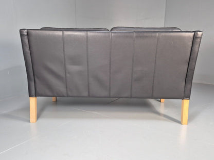 Vintage Danish 2 Seat Sofa Black Leather Mogensen Style Retro MCM EB8615 M2SS - UKDK FURNITURE