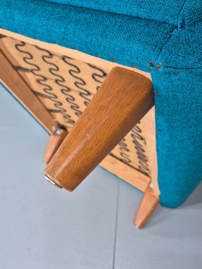 Vintage Swedish Lounge Chair 1960s Retro Dux Mid Century Blue Wool  EB11104 MNOR12