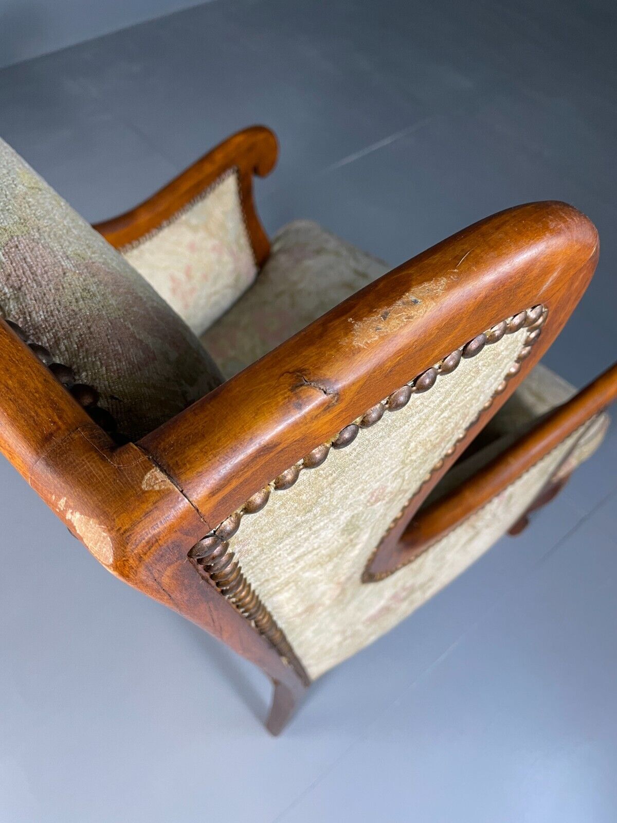 EB6426 Vintage Danish Wing Back Lounge Chair Haedwood Frame Floral Antique VCLO - UKDK FURNITURE