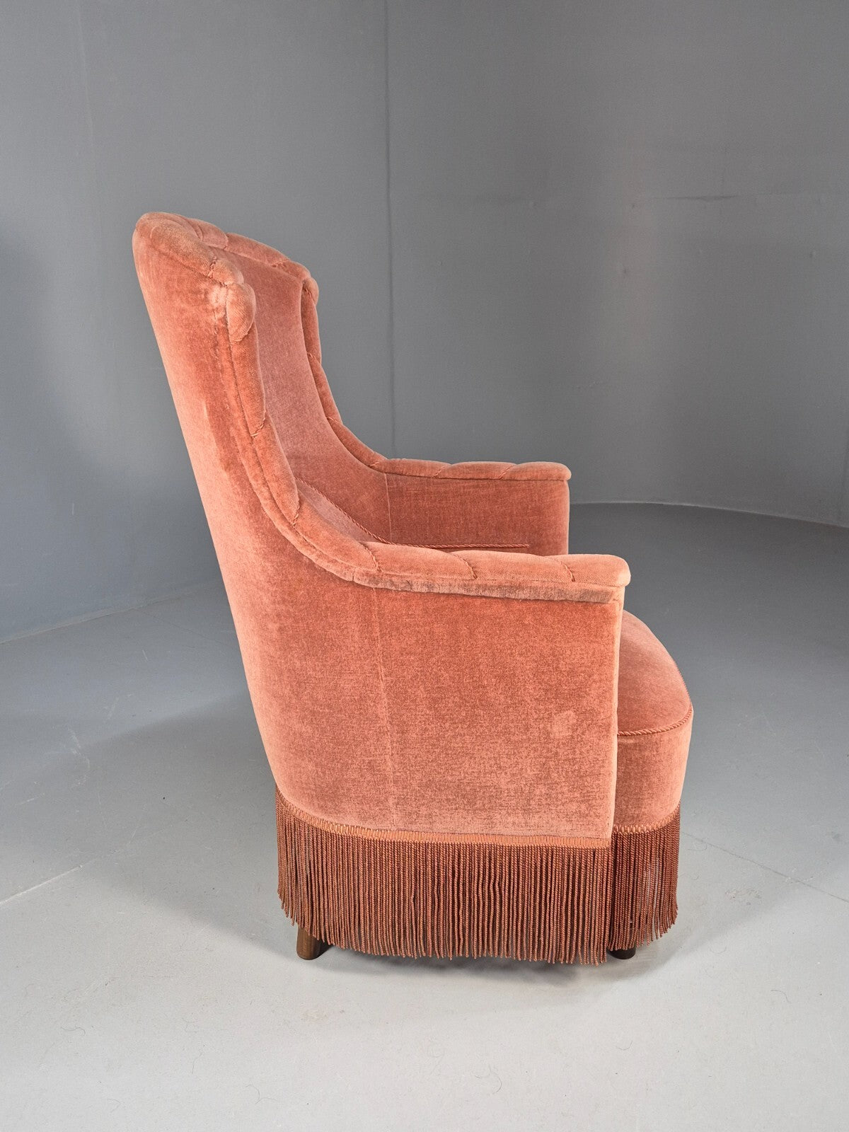 Vintage Pink Aret Deco Danish Tub Chair 1930s Tassels Antique EB9621 VCLO - UKDK FURNITURE