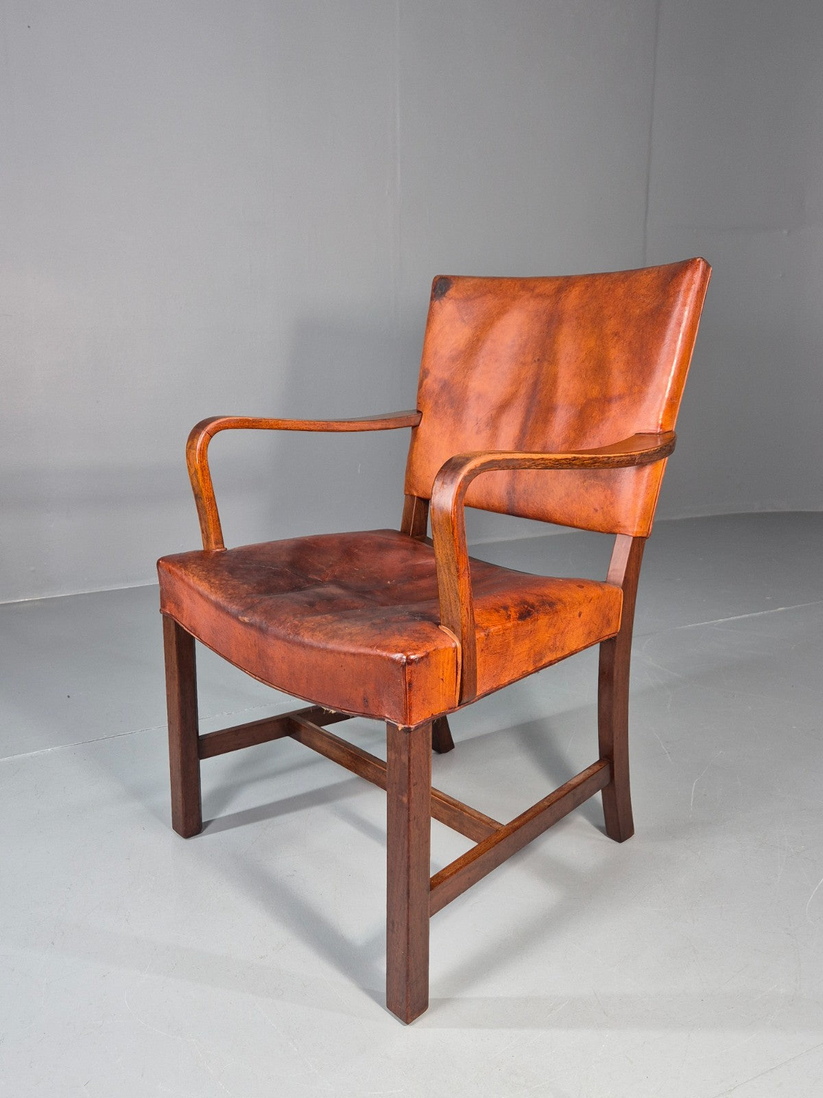 Danish Desk Chair 1930s Vintage Leather and Teak Kaare Klint Style EB10769 VLEA1