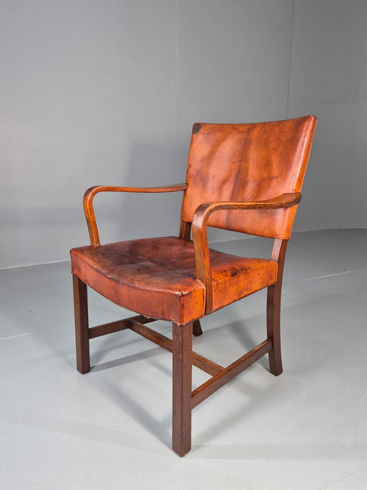 Danish Desk Chair 1930s Vintage Leather and Teak Kaare Klint Style EB10769 VLEA1