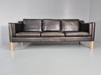 Vintage 3 Seat Sofa Danish Hurup Black Leather Retro MCM 1980s EB10472 M3SS9