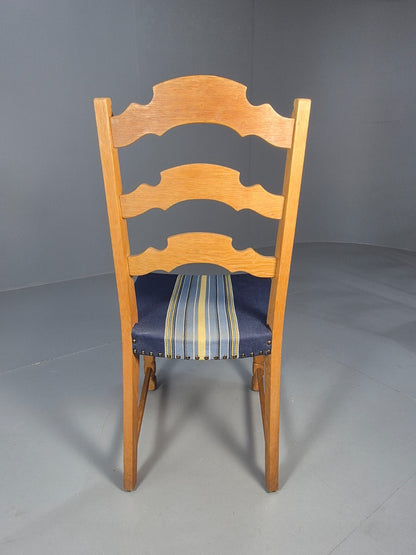 Six Oak Dining Chairs Blue Fabric Henning Kjaernulf Style Vintage EB9361 MDIN - UKDK FURNITURE