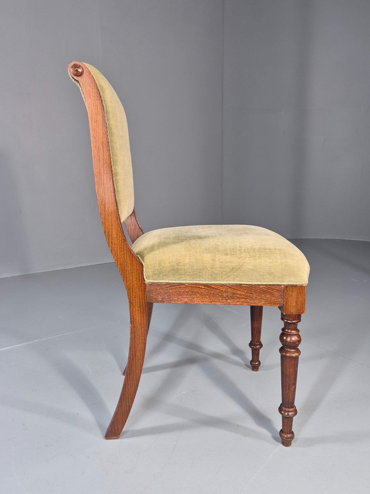 Antique Danish Dining Chair Mahogany Frame 1850s Green Velour EB11321 VDIN6