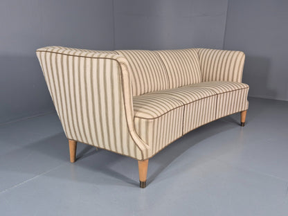 Three Seater Art Deco Curved Sofa 1930s Vintage Cream Green Wool  EB10799 V3SS8