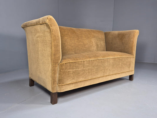Vintage Gold Art Deco 2 Seat Sofa Danish 1930s High Sided Boxy Style EB9615 V2SS - UKDK FURNITURE
