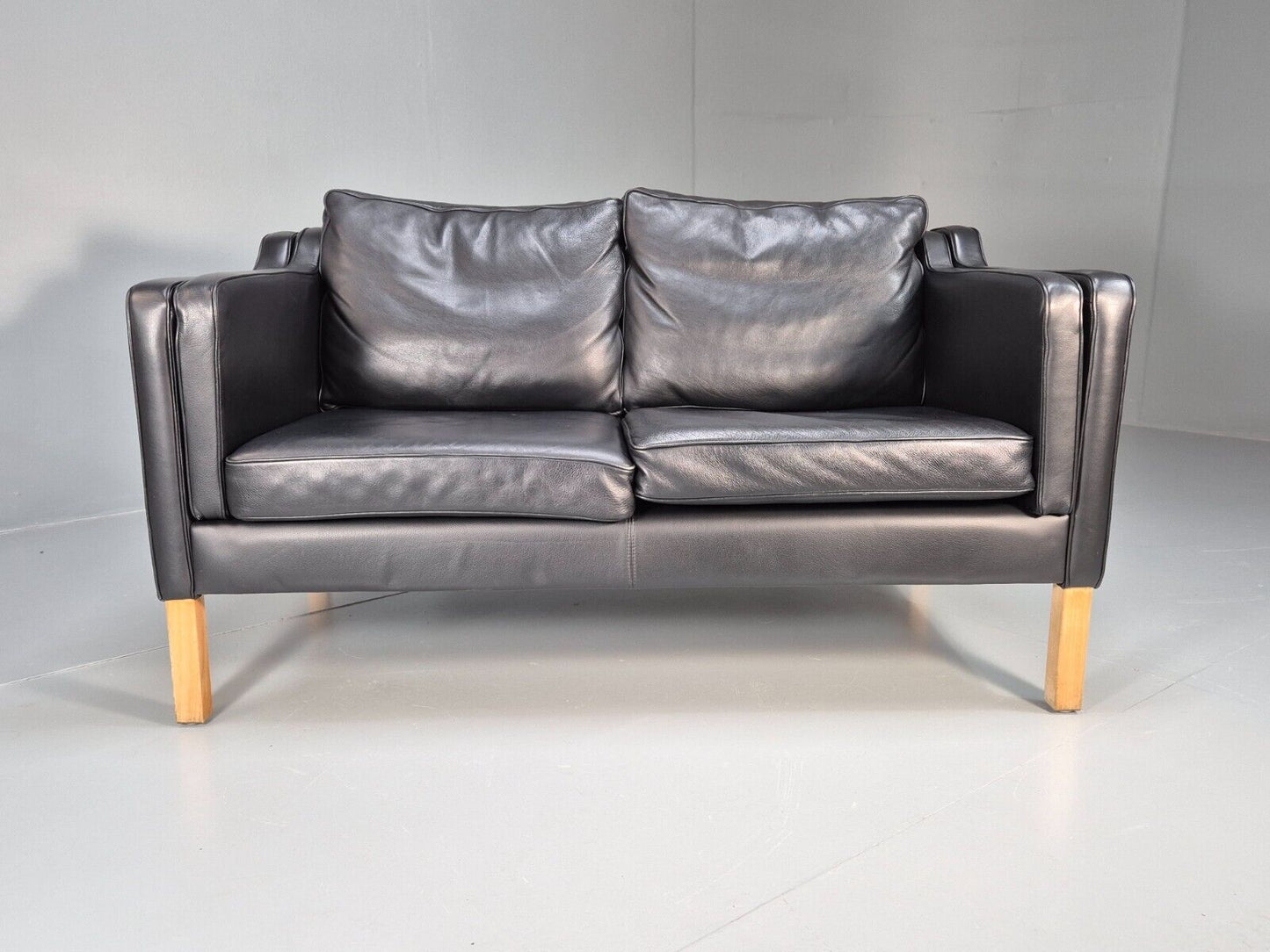 Vintage Danish 2 Seat Sofa Black Leather Mogensen Style Retro MCM EB8614 M2SS - UKDK FURNITURE