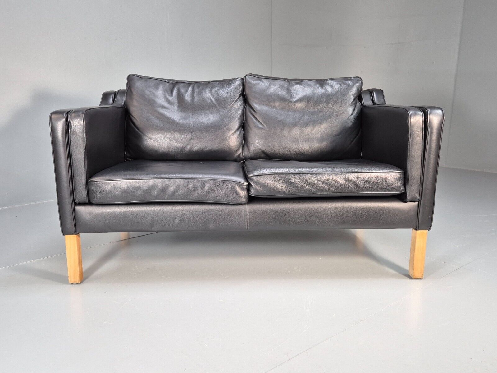 Vintage Danish 2 Seat Sofa Black Leather Mogensen Style Retro MCM EB8614 M2SS - UKDK FURNITURE