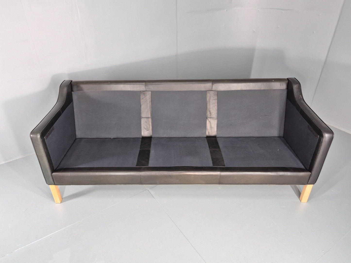 Vintage 3 Seat Sofa Danish Hurup Black Leather Retro MCM 1980s EB10472 M3SS11